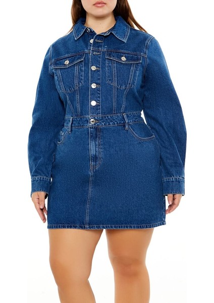 Plus Size Denim Mini Elbise