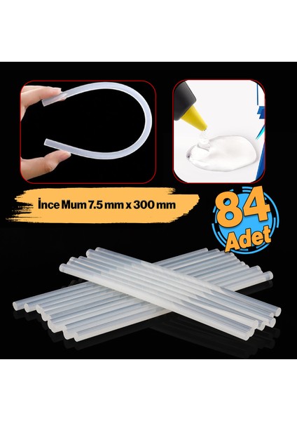 Ince Mum Silikon 7.5 mm Uzunluk 30 cm Çubuk Sıcak Silikon Hobi Eşya Maket Yapıştırma Slikon 84 Adet