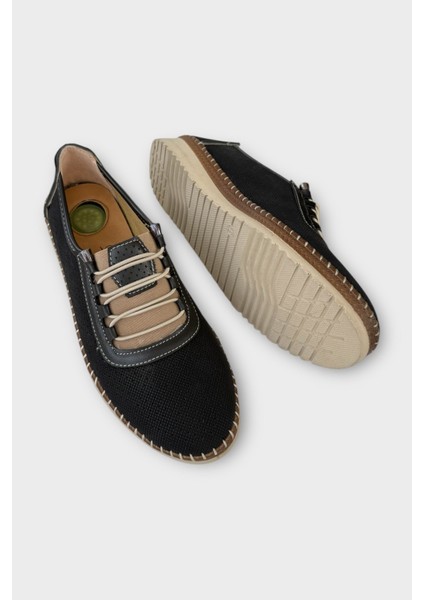 Kadın Günlük Hafif Mevsimlik Rahat Akıllı Bağcık Ortopedik Casual Ayakkabı SİYAH - KREM