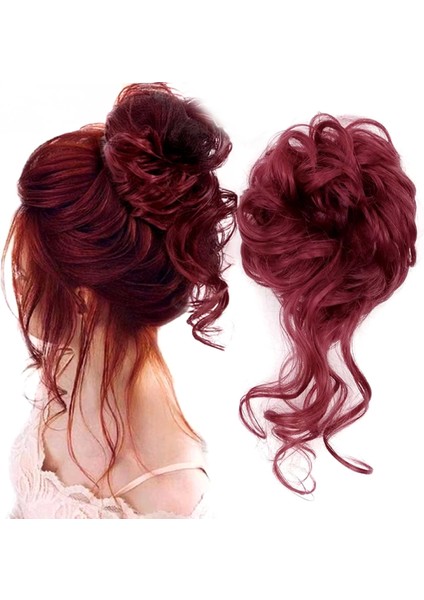 Saçlı Lastikli Kuyruklu Topuz Toka - Kızıl