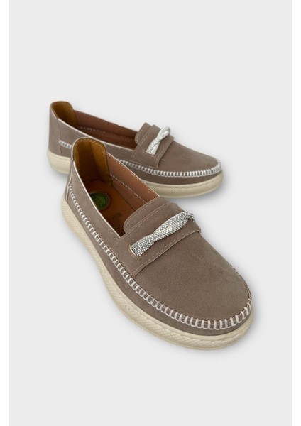 Kadın Ortopedik Taş Detay Comfort Mevsimlik Ayakkabı VİZON