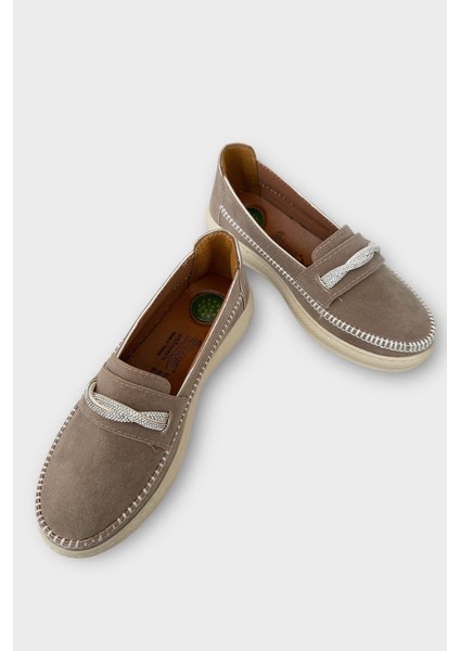 Kadın Ortopedik Taş Detay Comfort Mevsimlik Ayakkabı VİZON