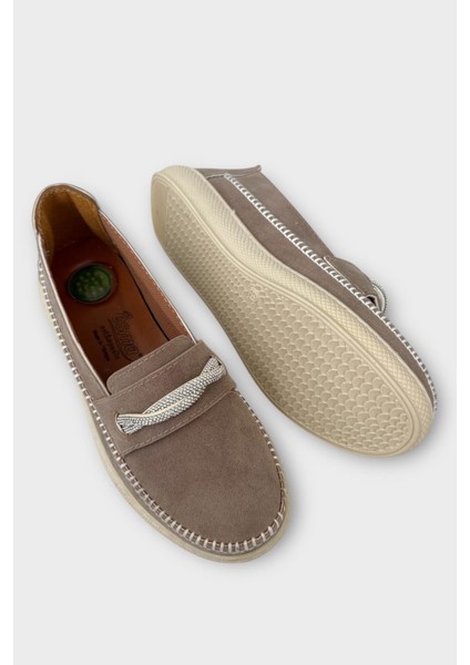 Kadın Ortopedik Taş Detay Comfort Mevsimlik Ayakkabı VİZON