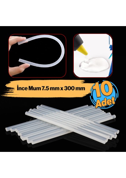 Ince Mum Silikon 7.5 mm Uzunluk 30 cm Çubuk Sıcak Silikon Hobi Eşya Maket Yapıştırma Slikon 10 Adet