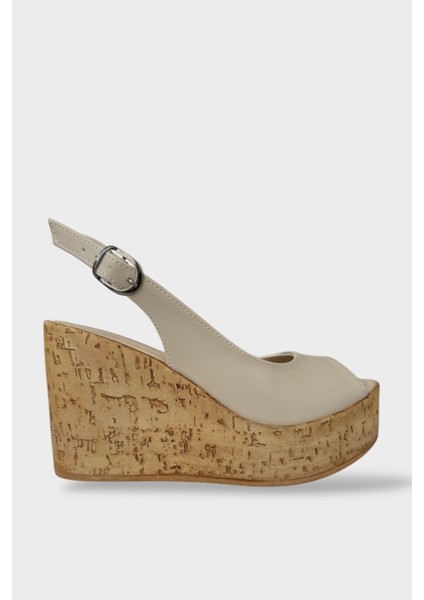 Yandan Tokalı Önü Açık Dolgu Taban Sandalet Ayakkabı Bej