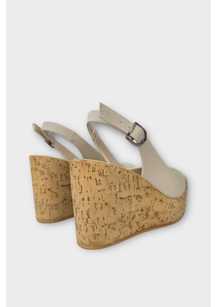 Yandan Tokalı Önü Açık Dolgu Taban Sandalet Ayakkabı Bej