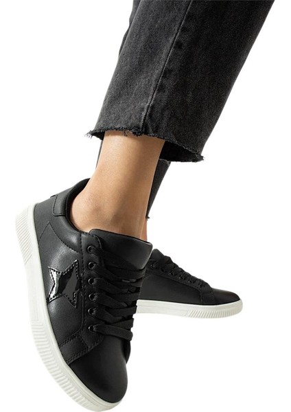 Yıldızlı Spor Kadın Sneaker Ayakkabı SİYAH - BEYAZ modelleri