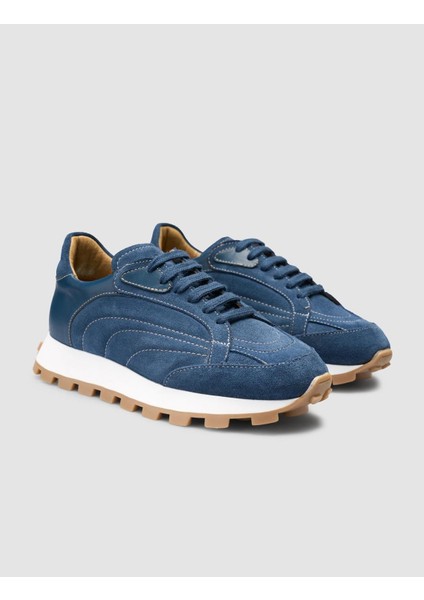 %100 Hakiki Deri Mavi Kadın Sneaker