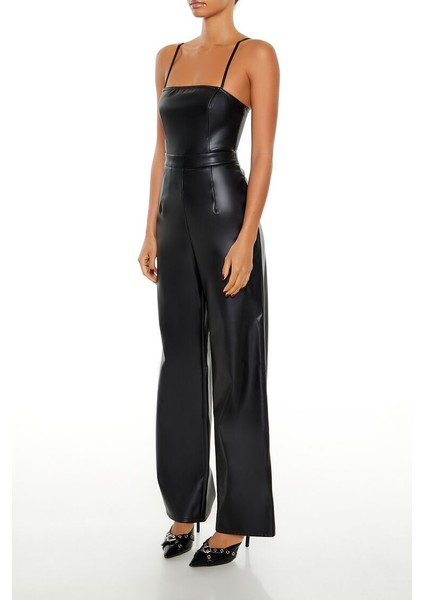 Suni Deri Wide-Leg Tulum fırsatları