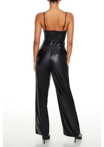 Suni Deri Wide-Leg Tulum indirimleri