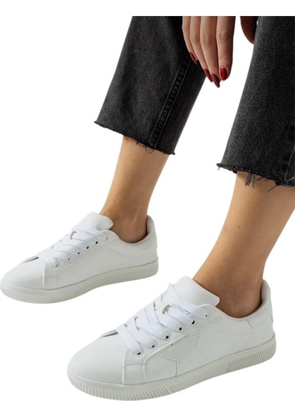 Yıldızlı Spor Kadın Sneaker Ayakkabı BEYAZ