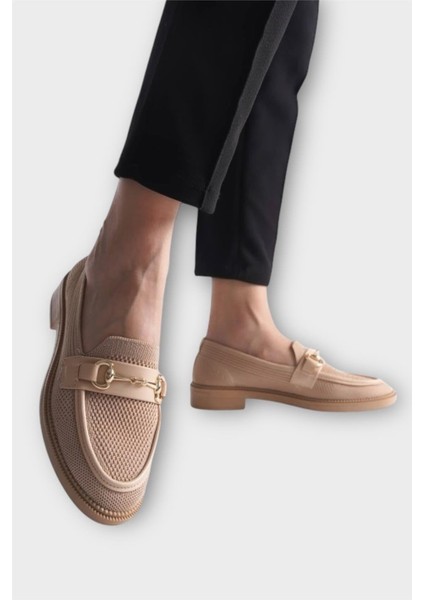 Toka Detaylı Triko Loafer Günlük Kadın Babet Ayakkabı VİZON modelleri