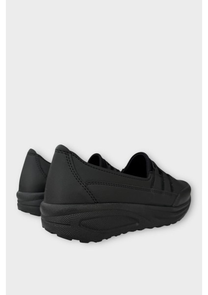 Kadın Ortopedik Taban Spor Bantlı Lastikli Anne Günlük Ayakkabı SİYAH - SİYAH indirimleri