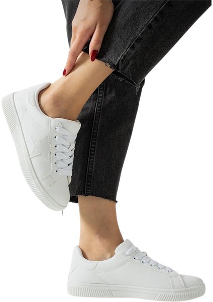 Yıldızlı Spor Kadın Sneaker Ayakkabı Bej