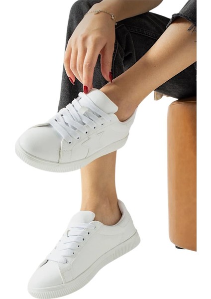 Yıldızlı Spor Kadın Sneaker Ayakkabı Bej