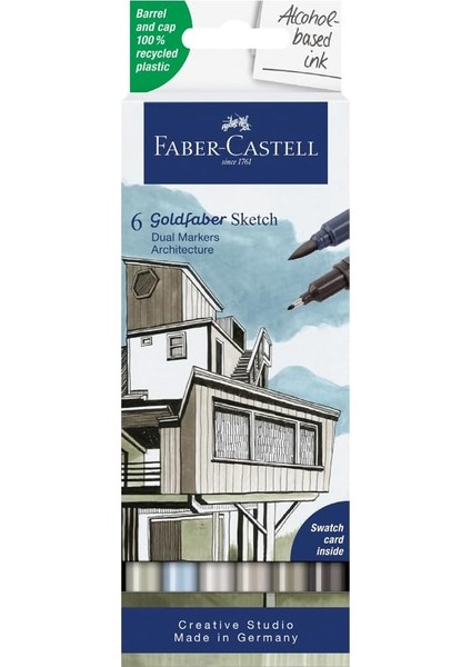 Gofa Sketch Mimari Markör Seti, 6 Lı, Çift Uçlu, 0.6 mm Fineliner Uç, Kalıcı Mürekkep, Alkol Bazlı, Geri Dönüşümlü Gövde