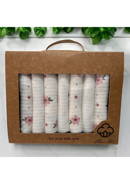 %100 Organik Pamuklu Kız Bebek Ağız Mendili Kutulu 7'li Set
