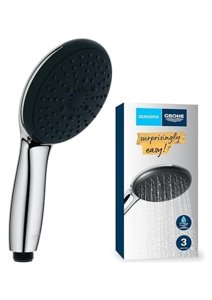 Vitalio Start 110 El Duşu, 3 Akışlı (Masaj, Yağmur & Jet), Smartswitch, 110MM Yuvarlak Duş Başlığı, Silikon Halka, Kireç Önleyici Sistem, Krom, 26031001 modelleri