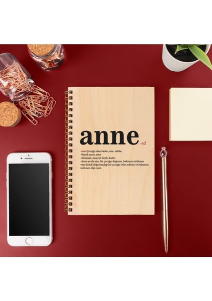 Anneler Günü Hediyesi 8 cm x 12 cm Ölçülerinde Çizgisiz 48 Yaprak Ahşap Kapaklı Defter