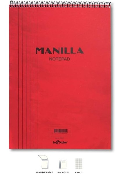 Color Manilla Ofis Bloknot A5 Kareli Kırmızı