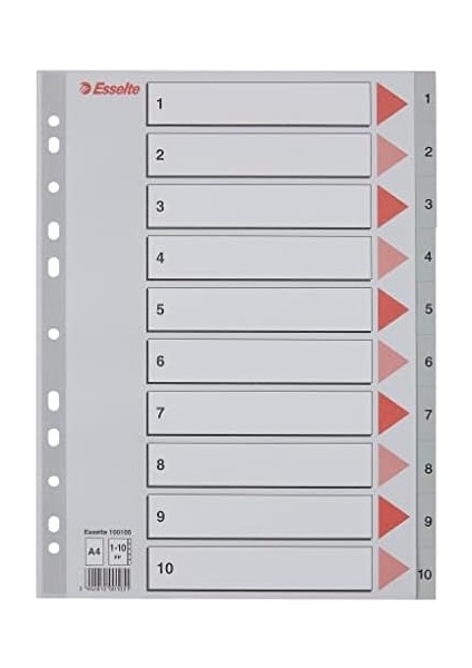 1-10 Rakam Separatör, A4, Gri, 100105