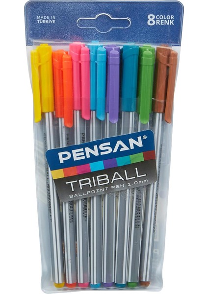 Triball Tükenmez Kalem Renkli 8'li Vakumlu - PE01003TKRK08