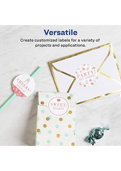 Kesin Beslemeli Yazdırılabilir Yuvarlak Etiketler, 2,5 "çap, Parlak Beyaz, 90 Özelleştirilebilir Etiket (22830) modelleri