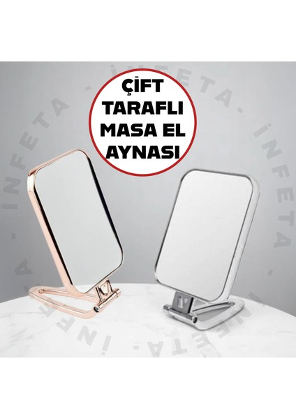 Çift Taraflı Makyaj Aynası Masa Üstü Aynası Krom Ayaklı Ayna Masa Aynası El Aynası