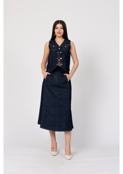 Denim-Kot Yelek ve Etek Takım 1225 modelleri