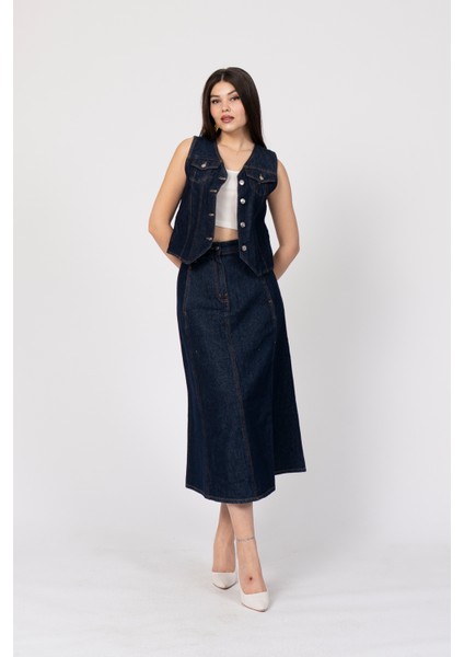 Denim-Kot Yelek ve Etek Takım 1225 fırsatları