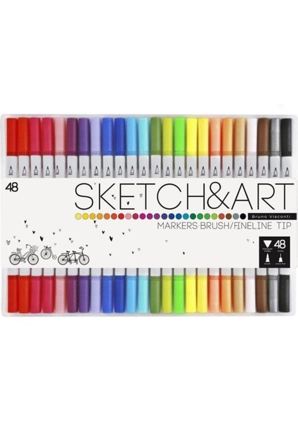 & Art Çift Taraflı Brush Pen ve Fineliner (Fırça Uçlu+Ince Uç) 48 Renk