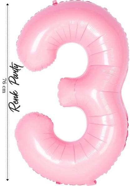 Folyo Balon 3 Rakamı Helyum Balon 76 cm Pembe Renk - 3 Yaş Balonu - 3 Rakam Balon - 34 Inch