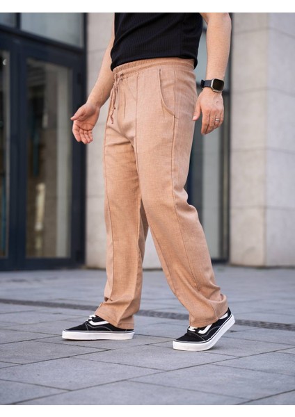 Çımalı Keten Beli Lastikli Baggy Pantolon Kp