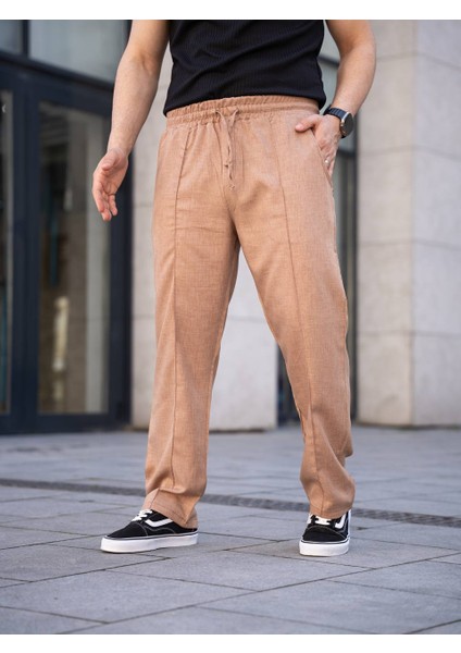 Çımalı Keten Beli Lastikli Baggy Pantolon Kp