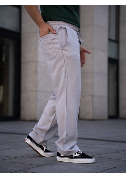 Çımalı Keten Beli Lastikli Baggy Pantolon Kp