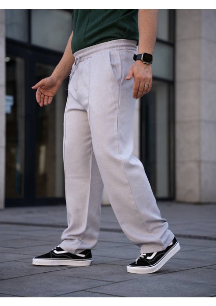 Çımalı Keten Beli Lastikli Baggy Pantolon Kp