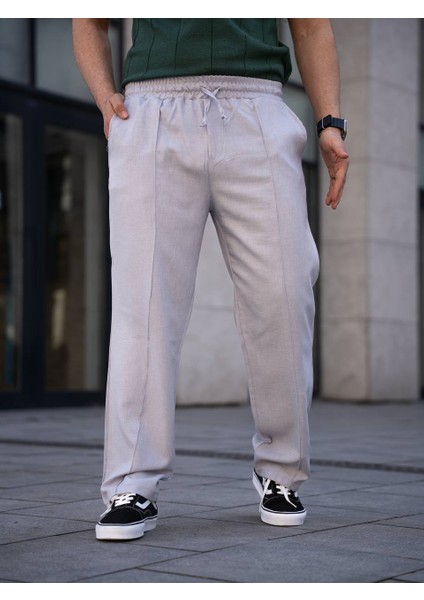 Çımalı Keten Beli Lastikli Baggy Pantolon Kp