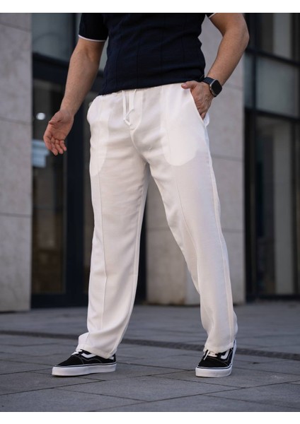 Çımalı Keten Beli Lastikli Baggy Pantolon Kp