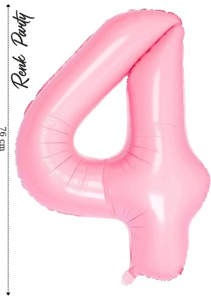 Folyo Balon 4 Rakamı Helyum Balon 76 cm Pembe Renk - 4 Yaş Balonu - 4 Rakam Balon - 34 Inch