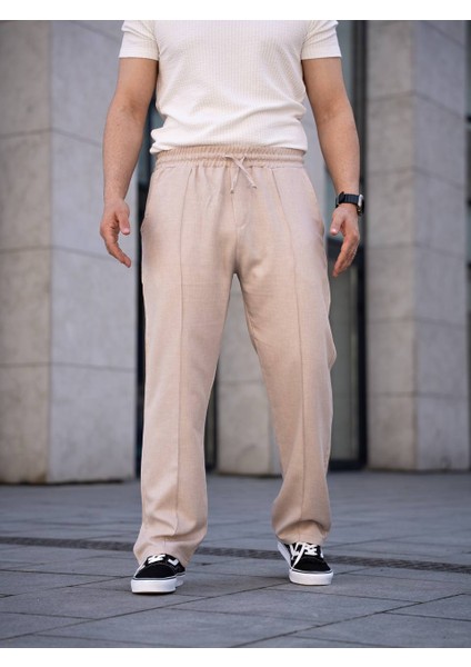 Çımalı Keten Beli Lastikli Baggy Pantolon Kp