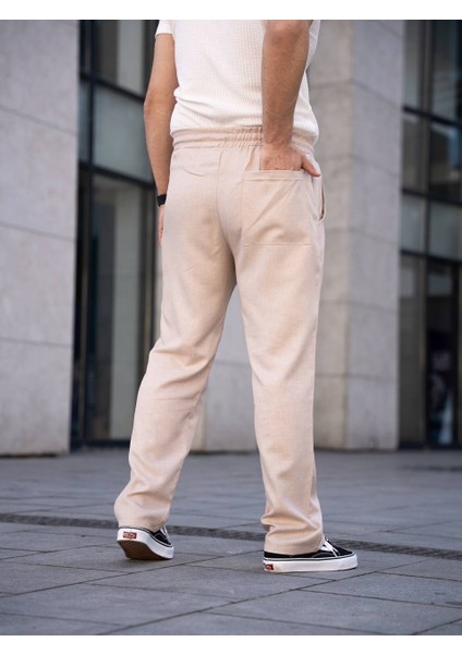 Çımalı Keten Beli Lastikli Baggy Pantolon Kp