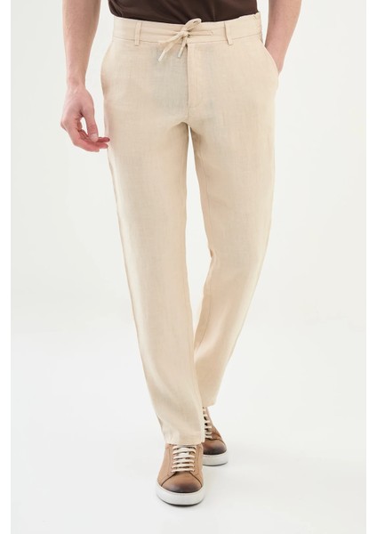 Düz Slim Fit %100 Keten Erkek Pantolon