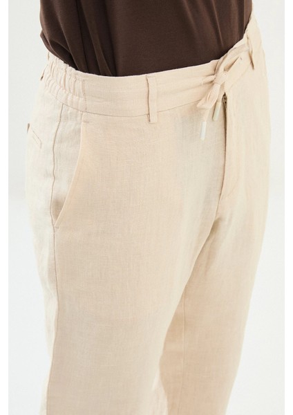 Düz Slim Fit %100 Keten Erkek Pantolon