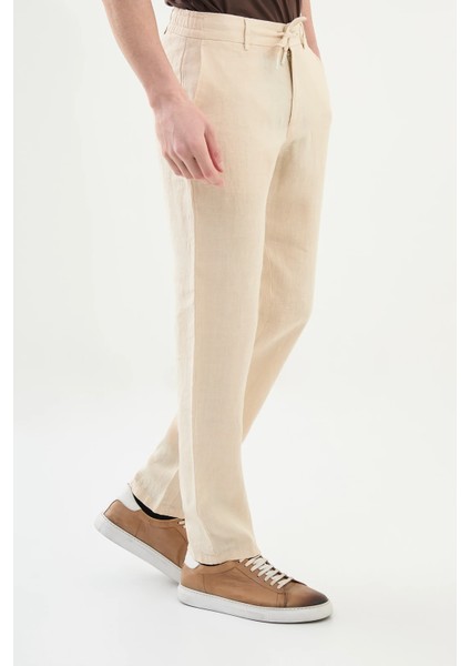 Düz Slim Fit %100 Keten Erkek Pantolon