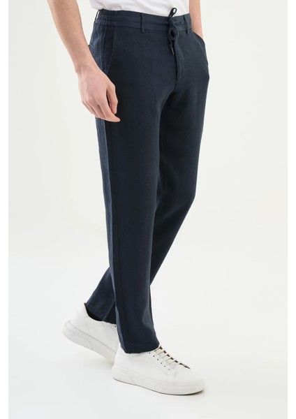 Düz Slim Fit %100 Keten Erkek Pantolon