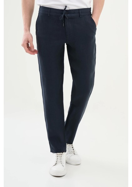 Düz Slim Fit %100 Keten Erkek Pantolon