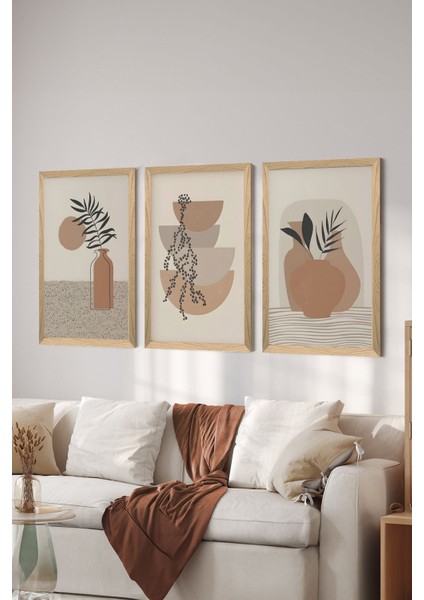 3 Parça Ahşap Çerçeve Görünümlü Mdf Poster Tablo Seti - Set 21