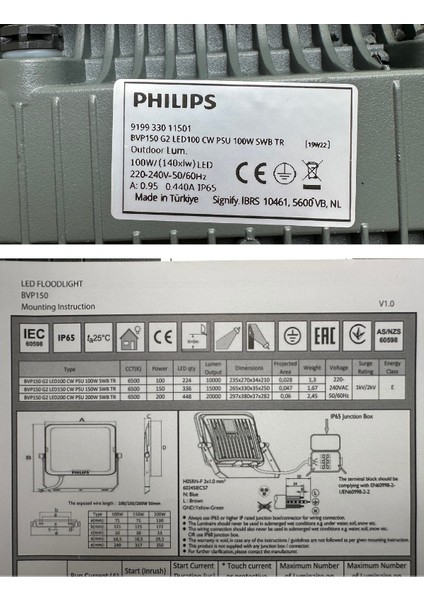 (1 Adet) Phılıps 100W Projektör Beyaz (6500K) BVP150 G2 LED100 Cw Psu Swb Tr