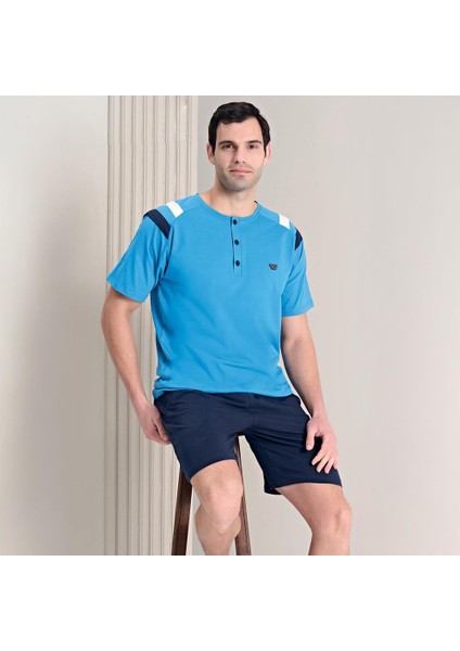Over Sleep 1777 Erkek Yazlık Süprem Şortlu Kısa Kol Pijama Takım