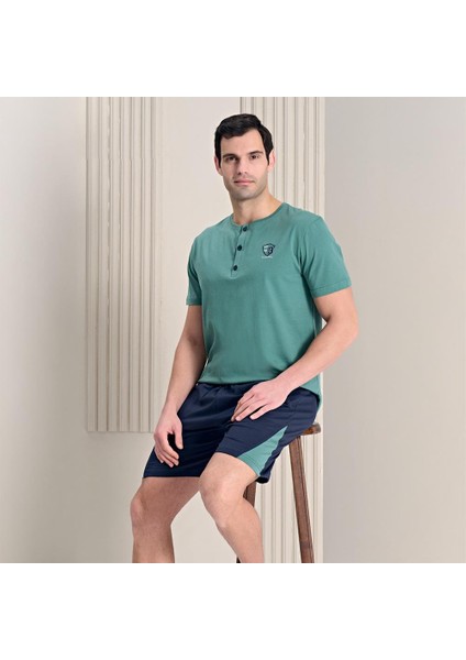 Over Sleep 1779 Erkek Yazlık Süprem Şortlu Kısa Kol Pijama Takım